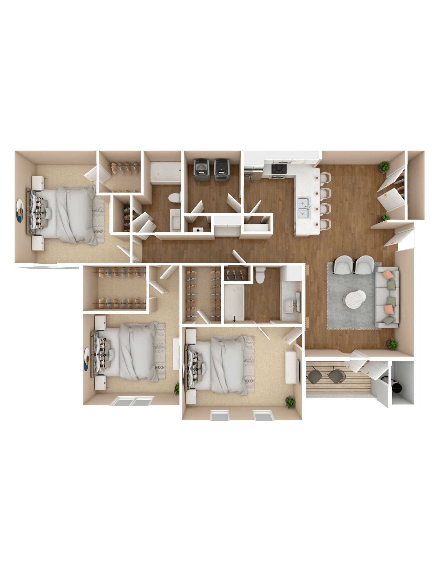 Floor plan for 3 beds, 2 baths, 1446 sqft